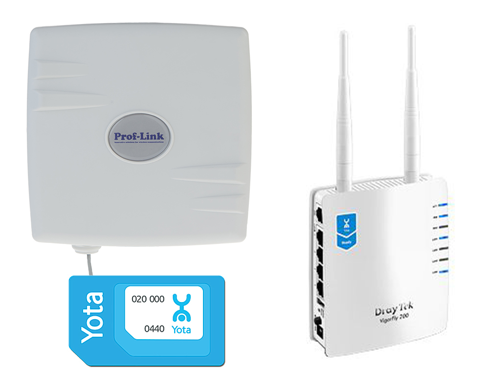 Комплект внешней антенны YOTA 4G + Wi-Fi роутер DrayTek купить за 9900 руб.  в интернет-магазине Йота Краснодар. Безлимитные тарифы интернета 3G/4G+  Мегафон, Wifire, YOTA, МТС, Билайн, TELE2, Ростелеком